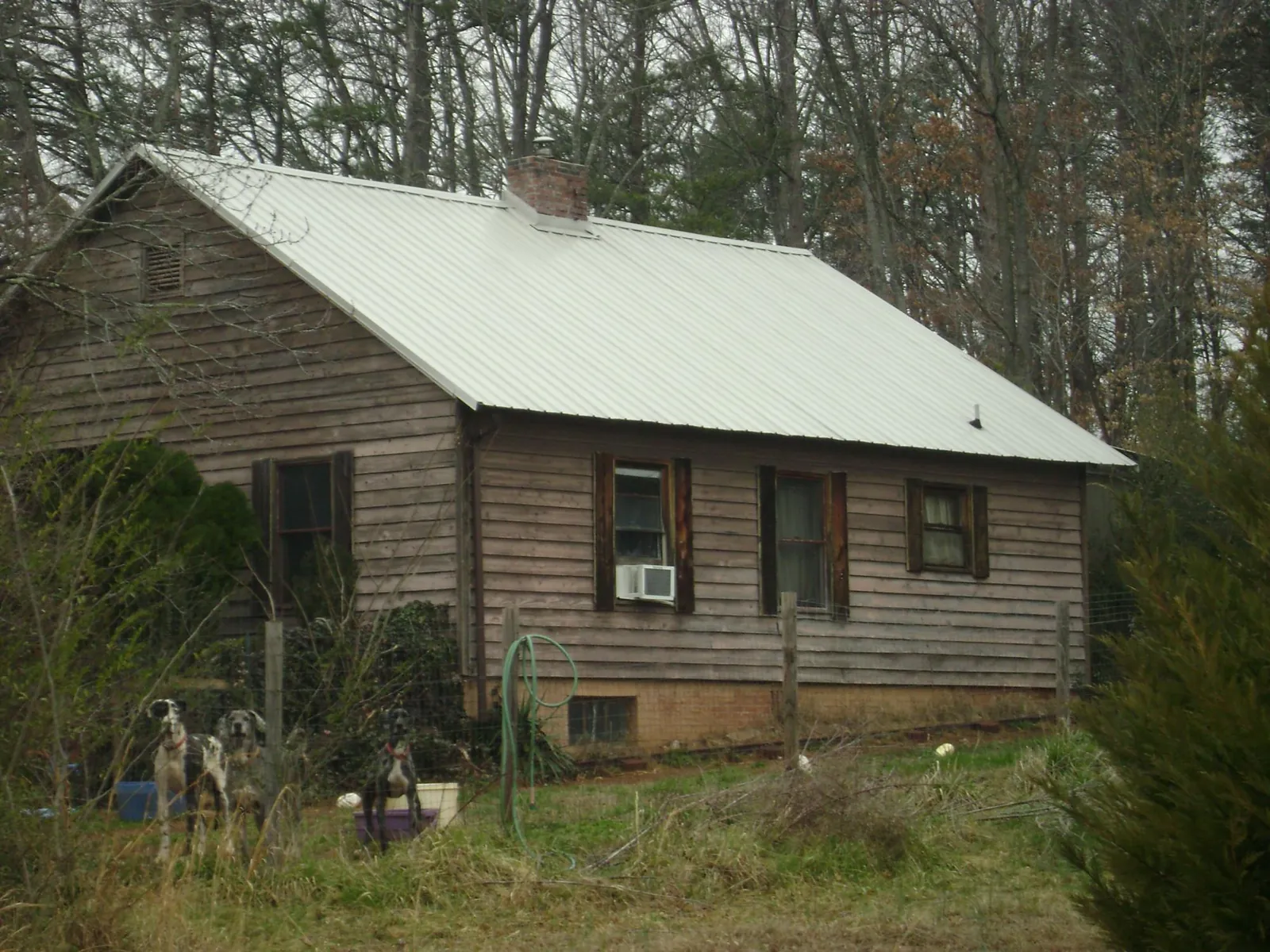 White metal roof on an old wood sided farmhouse, from a Metal Roof Installation job in Blandford